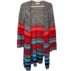 Ya Los Angeles Boho Open Knit Long Cardigan Multicolor Stripe Size Small